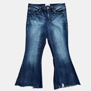 BKE Parker High Rise Super Flare Jeans Distressed Blue Women's Size 16 18 Boho